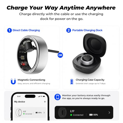 Smart Ring Wearable Health Metrics Monitor, Silver, Size 10 - color: Silver, size: 10