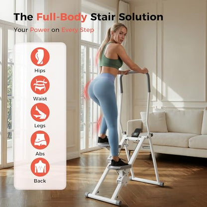 Stair Stepper for Home Gym, Foldable Vertical Climber Workout Machine, 3 Levels of Adjustable Resistance, 300 lbs Capacity Cardio Machine, LCD Monitor, Extended and Widened Anti-Slip footrests - color: WHITE