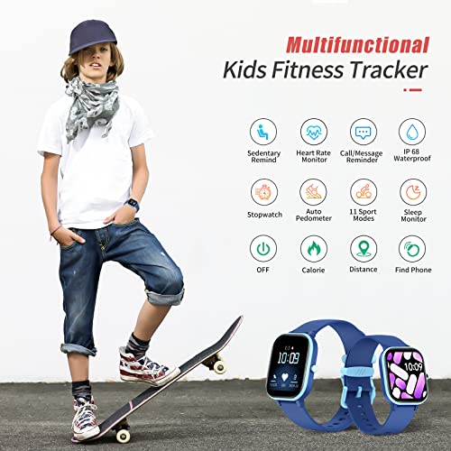 Kids Fitness Tracker Watch, IP68 Waterproof Smart Watch - color: Blue