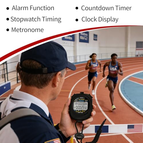 2 Pack Multi-Function Electronic Digital Sports Stopwatch Timer with 10-Lap Split Timing and Dual Row Display, Ideal for Sports Coaches and Referees