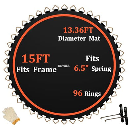 Trampoline Mat Replacement-Fits 15ft Trampline Frame with 96/108 Rings for Choose,Fits 5.3"-8.5" Springs, Mat Diameter 13.05ft-13.56ft,（Spring and Frame not Included） - style: 96 Rings & (160.4" | 13.36ft) Dia-Fits 6.5" Springs