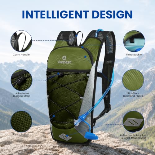 Nepest Hydration Backpack with 2L Water Bladder Water Back Pack - color: Green