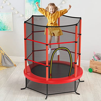 GYMAX Toddler Trampoline, 55” Trampoline for Kids with Bottom-to-Top All-Round Enclosure Net & Seamless Jumping Mat, ASTM Approved Easy Assembly Kids Mini Trampolines Indoor/Outdoor - color: Shine Red