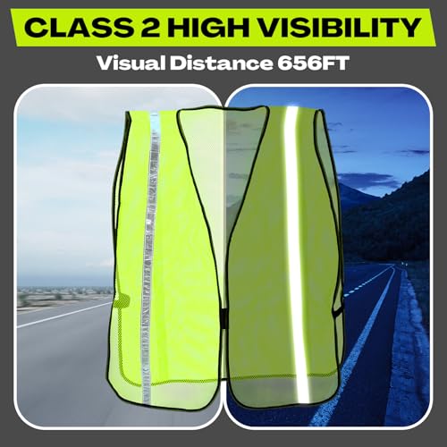 Jecery 20 Packs High Visibility Vest Safety Reflective Hi Visibility Mesh Vest Lightweight Neon Universal Size for Men Work Outdoor (L) - size: Large