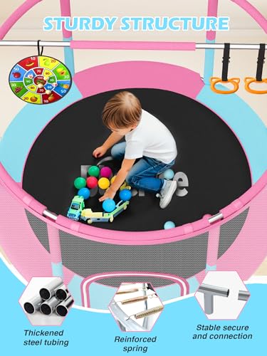 BLUERISE 60" Indoor&Outdoor with Enclosure 5FT Trampoline for Kids Gifts - color: Pink / Blue -2- 6-in-1