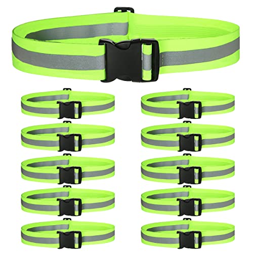 10 Pack Reflective Running Vests with Slap Bands, High Visibility Safety Reflective Reflector Vest Running Gear for Night Walking Cycling Hiking Jogging - color: B-10pcs Green Belts