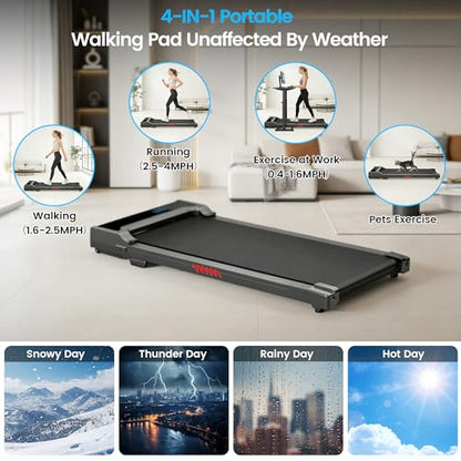 Walking Pad Treadmill for Home - Under Desk Walking and Running with Remote Control Portable Electric Machine Adjustable Slim Compact with 0.6-4.0MPH Modes Max up 265 Lbs for Home Office - color: Black-Red