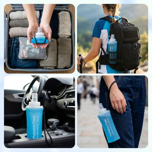 FR Collapsible Soft Hydration Flask 500ml TPU Portable Sports Water Bottle, Outdoor Running Cycling Fitness Hydration Bag with Leak-Proof Bite Valve and Lanyard(Blue) - color: Blue 500