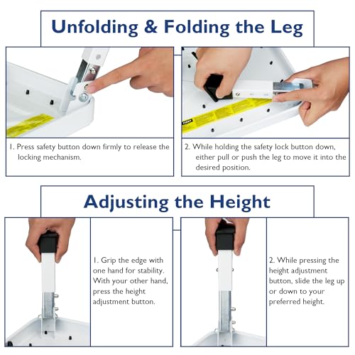 BONTEC Folding Step Stool, 3-Level Adjustable Metal Step Stool, 330lbs - color: White
