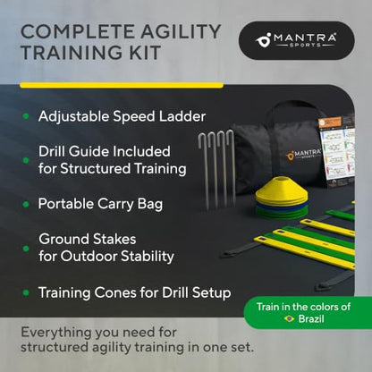Agility Ladder Set, 12-Rung Speed Ladder + Training Cones, Soccer Training Equipment, Footwork Drills Kit, Speed & Agility Equipment, Football Practice Equipment, Basketball Gear - color: Yellow and Green