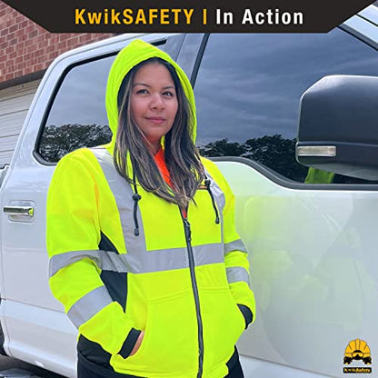 KwikSafety Women's Fleece Safety Hoodie Class 3 ANSI OSHA PPE - color: Yellow, size: Medium
