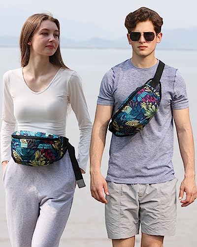 WATERFLY Running Belt Fanny Pack: Runner Marathon Jogging Waist Pack Sport Workout Exercise Fitness Phone Holder Belt for Men Women Jogger Slim Waistband Black - color: Black Leaf