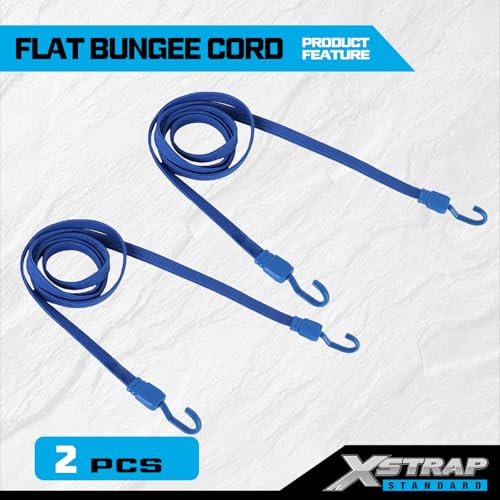 XSTRAP STANDARD 2 Pack Heavy Duty 77in Flat Bungee Cords with Hooks - color: Blue