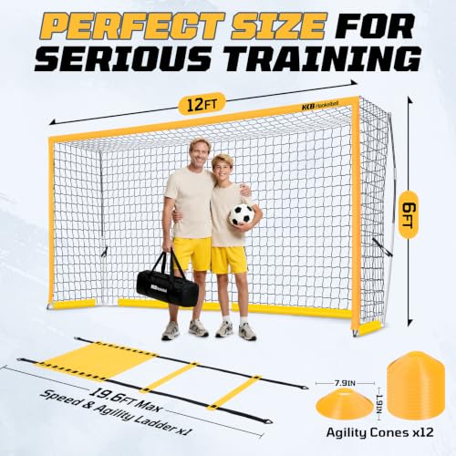 Haokelball 12x6/6x4 FT Soccer Goal for Backyard Portable Metal Frame - color: Yellow