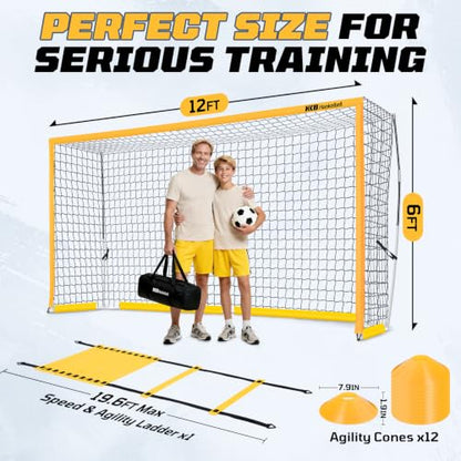 Haokelball 12x6/6x4 FT Soccer Goal for Backyard Portable Metal Frame - color: Yellow