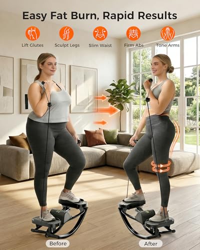 FineWay Upgraded Rock Stepper 2.0 for Exercise at Home, Rocking Stepper Side to Side, Low-Impact Knee-Friendly Exercise Machine with Resistance Bands, LCD Monitor & 330 LBS Capacity, Full Body Workout - color: All Black