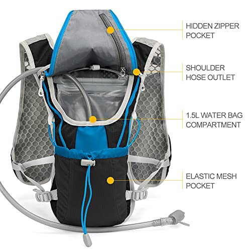 Hydration Pack Backpack, IX INOXTO Running Hydration Vest with 1.5L ( 50 oz) Water Bladder for Men Women, Lightweight Water Backpack for Hiking Cycling Climbing Camping (Black)
