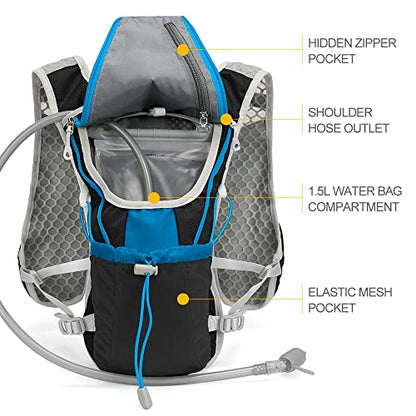 Hydration Pack Backpack, IX INOXTO Running Hydration Vest with 1.5L ( 50 oz) Water Bladder for Men Women, Lightweight Water Backpack for Hiking Cycling Climbing Camping (Black)