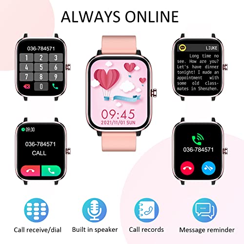 Smartwatch for Women - Call, Fitness Tracker, Heart Rate & Sleep Monitor, 1.69" Touch Screen, Waterproof - For Android & iPhone, Pink - color: Pink