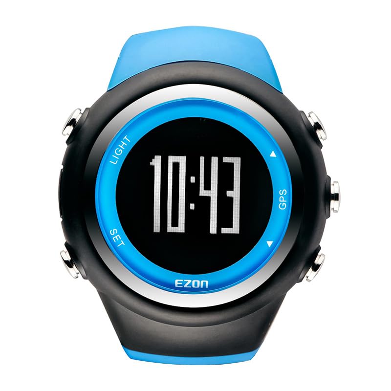 EZON GPS Running Watch with Distance Pace Alarm and Calorie Counter and Stopwatch for Men (Blue) - color: Blue