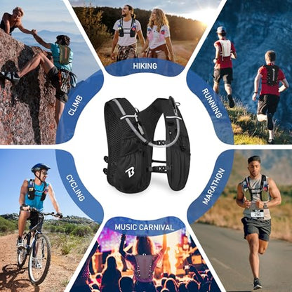 BECOJADDE Running Vest for Women Men, 5L/6L Lightweight Hydration Backpack Running Pack for Marathon, Trail, Cycling, Hiking, Jogging - color: Jet Black