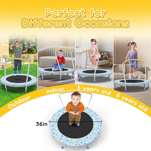 Mersco 36" Mini Toddler Trampoline with Handle for Kids Ages 1-6, ASTM - color: Light Blue Print