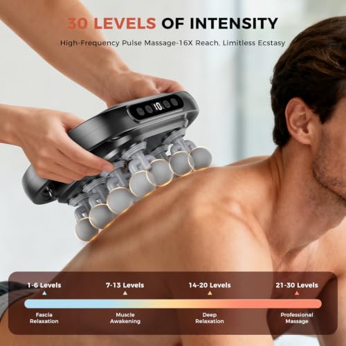 Beyn New 16-Head Massage Gun Set, 30 Speed Levels, Deep Tissue Massage for Back/Leg/Foot Muscle Relaxation, Portable Design（Comes with 16 Massage Heads）