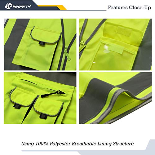 JKSafety Hi Vis Safety Vest for Men Women WIth 10 Pockets JK88 Yellow M - color: Yellow, size: Medium