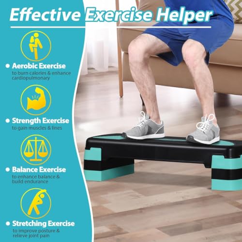 ZENY 31’’ Aerobic Step Platform, Workout Stepper with 4 Stable Risers - color: turquoise