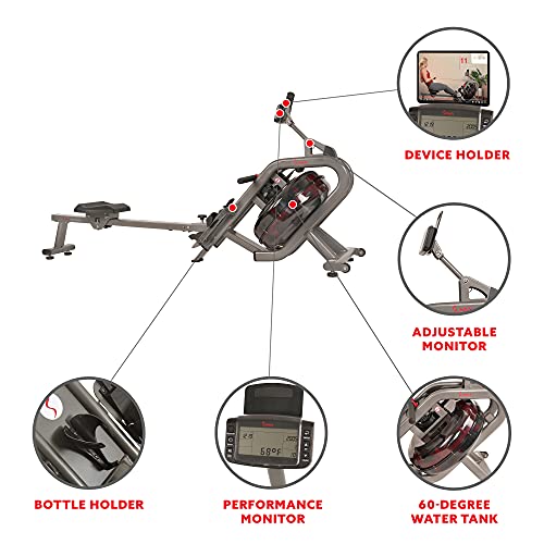 Sunny Health & Fitness Sunny Health & Fitness AquaStrive Series Smart Water Rower, 300LB Capacity Plus Dynamic Hydro Resistance for Home Cardio Workout, Free SunnyFit Training App Connection - size: 42" Rail - Classic
