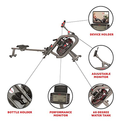 Sunny Health & Fitness Sunny Health & Fitness AquaStrive Series Smart Water Rower, 300LB Capacity Plus Dynamic Hydro Resistance for Home Cardio Workout, Free SunnyFit Training App Connection - size: 42" Rail - Classic