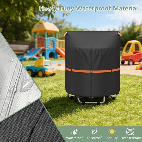 COSHNIBI Kids Trampoline Cover,Heavy Duty Mini Trampoline Cover with Windproof Straps for 60" Round Kids Trampoline,UV-Resistant and Windproof, Black