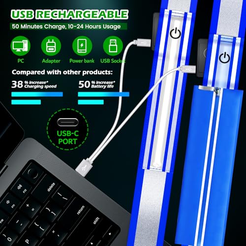 LED Reflective Belt Sash, Rechargeable LED Light Night Safety Walking Gear, High Visibility Adjustable Reflective Gear for Runners Walkers Cyclists at Night (Blue) - color: Blue