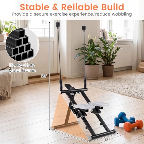 Goplus Stair Stepper, Foldable Vertical Climber Exercise Machine with Detachable Handlebar, LCD Monitor, Compact Fitness Stepper Full-Body Cardio Workout Equipment for Home Gym Exercise - color: Black