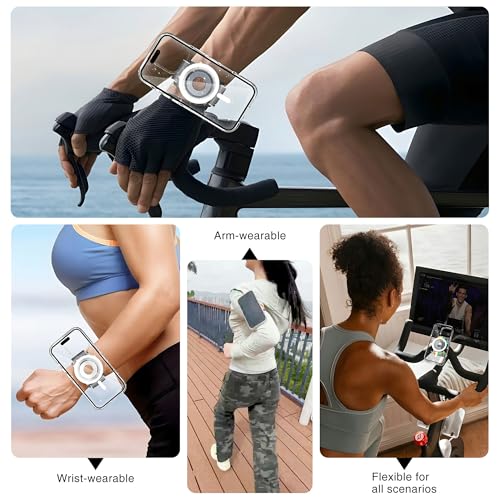 BAISRKE Magnetic Running Armband for MagSafe Case - 360° Rotatable Phone Grip with Adjustable Scent Compartment & Detachable Lanyard Compatible iPhone/Android (Rainbow & Silvery) - color: Rainbow&Silver, size: Regular (fits Wrist/Armband up to 9")