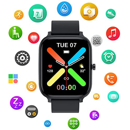 Smart Watch for Men Women Compatible with iPhone Samsung Android Phone 1.69 inch Full Touch Screen IP68 Waterproof Bluetooh Fitness Tracker Heart Rate/Sleep Monitor (Black) - color: black
