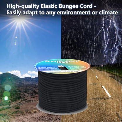 Shock Cord 1/8 inch,Black Nylon Elastic Rope,Bungee Rope,Bungee Cord Roll 100 ft-Bungee Shock Cord for Camping, Kayak,Decks for Repairing Tent Poles, DIY, Tie Downs - style: 1/8inx100ft Black