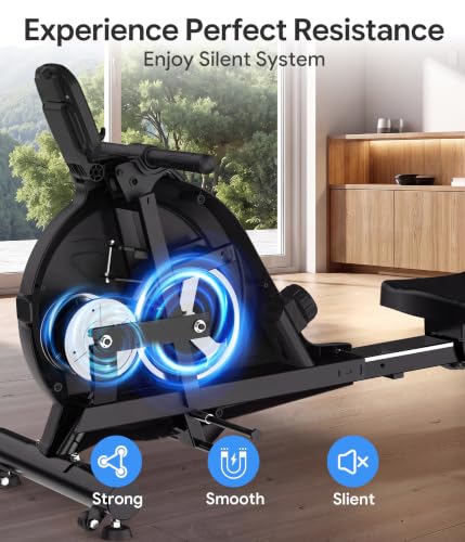 Wenoker Rowing Machine for Home, Magnetic Rower Machine, 350 LB Weight Capacity, 16-Level Silent Resistance Row Machine for Gym Exercise - color: Blue