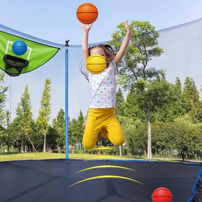 Trampoline Basketball Hoop, with Pump and 4 Mini Balls, Easy to Install, Universal Trampoline Accessories, Trampolines Basketball for Dunking - color: Green