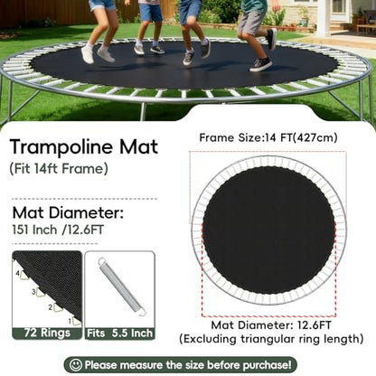 Trampoline Mat Replacement,12.6ft Diameter Mat with 72 Rings,Fits 14ft Trampoline and 5.3-5.7“ Spring (Frame & Spring Not Include)