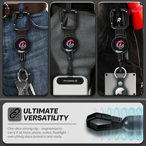 ClutchLoop Retractable Anti-Theft Phone Tether Lanyard Locking Carabiner - color: Black