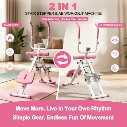 KINMAC 2 in 1 Stair Stepper & Ab Workout Machine - color: White Pink