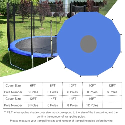 Trampoline Sun Shade Cover 6FT 8FT 10FT 12FT 14FT 16FT Trampoline Top Cover Waterproof Trampoline Canopy Oxford Outdoor Trampoline Accessories - size: 8FT-6Poles
