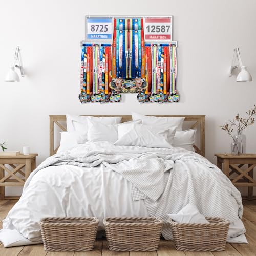 Shimeyao Medal Holder, Metal Wall Rack, 34.37 x 11.22 Inch, Silver - color: Silver, size: 34.37 x 11.22 Inch