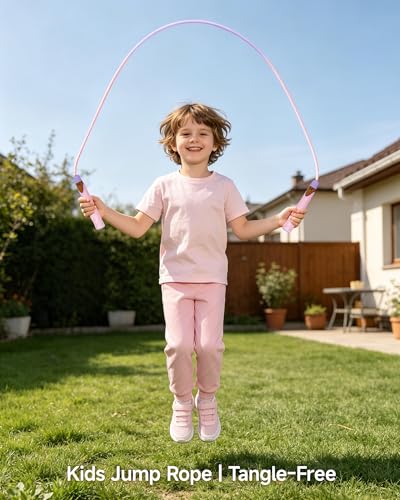 YUEDONG Kids Jump Rope with Finger Groove Handles for Boys and Girls - color: PINK