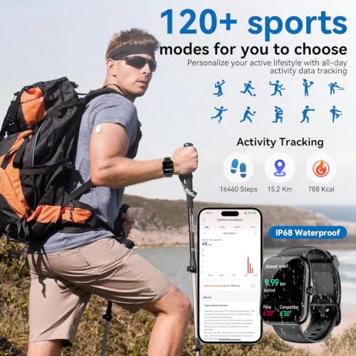 Smart Watch with Alexa Built-in 2026 Fitness Tracker 1.83" HD Bluetooth Calls and Notifications Heart Rate Sleep Monitor Fitness Watch IP68 Waterproof with 120+ Sport Modes for iPhone Android (Black) - color: Black