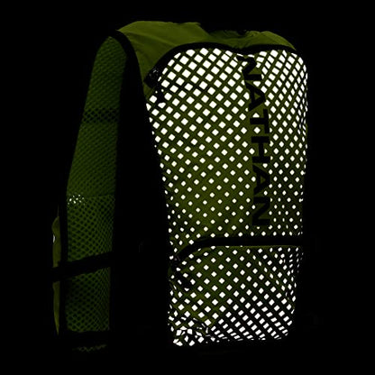 Nathan Hypernight QuickStart 2.0 4 Liter Hydration Pack w/ 1.5L Bladder, Reflective to Be Seen at Night, Front Water Bottle Pockets, Moisture Wicking, Unisex - style: Hi Vis Yellow/Geo Print