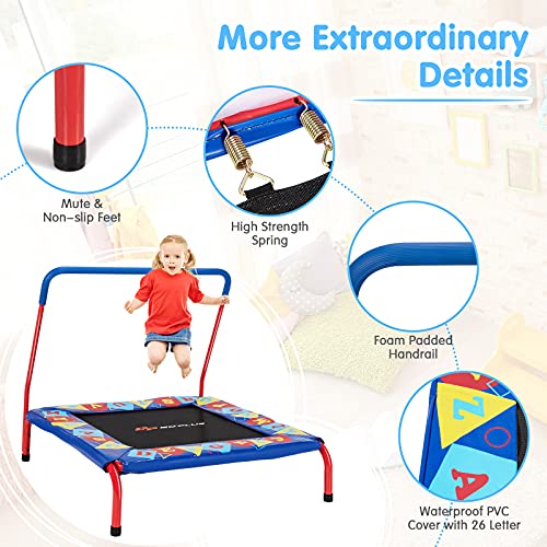 Goplus 36” Square Toddler Trampoline, Foldable Mini Trampoline for Kids, Indoor Outdoor Fitness Rebounder with Foam Covered Handle & Safety Padded Cover, Gift for Boys and Girls, Max Load 330LBS