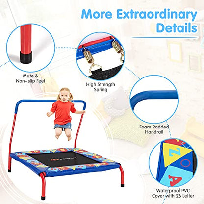 Goplus 36” Square Toddler Trampoline, Foldable Mini Trampoline for Kids, Indoor Outdoor Fitness Rebounder with Foam Covered Handle & Safety Padded Cover, Gift for Boys and Girls, Max Load 330LBS