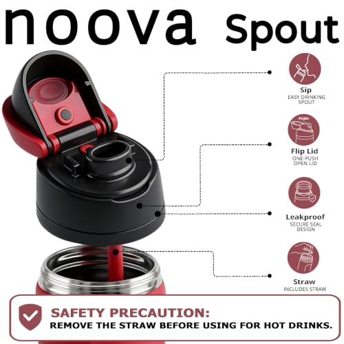 NOOVA Insulated Water Bottle Leak-Proof Insulated Stainless Steel Tumbler with Straw Sports Water Bottle Cold24h Hot18h Thermos Travel Gift Beach Gym Accessories for Women Men Kids Cup -26oz Red Black - color: 26oz Red-Black